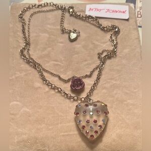 BETSEY JOHNSON Necklace Lucite Heart Pink Rose NWT